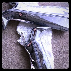 Silver Patent Over The Knee Boots